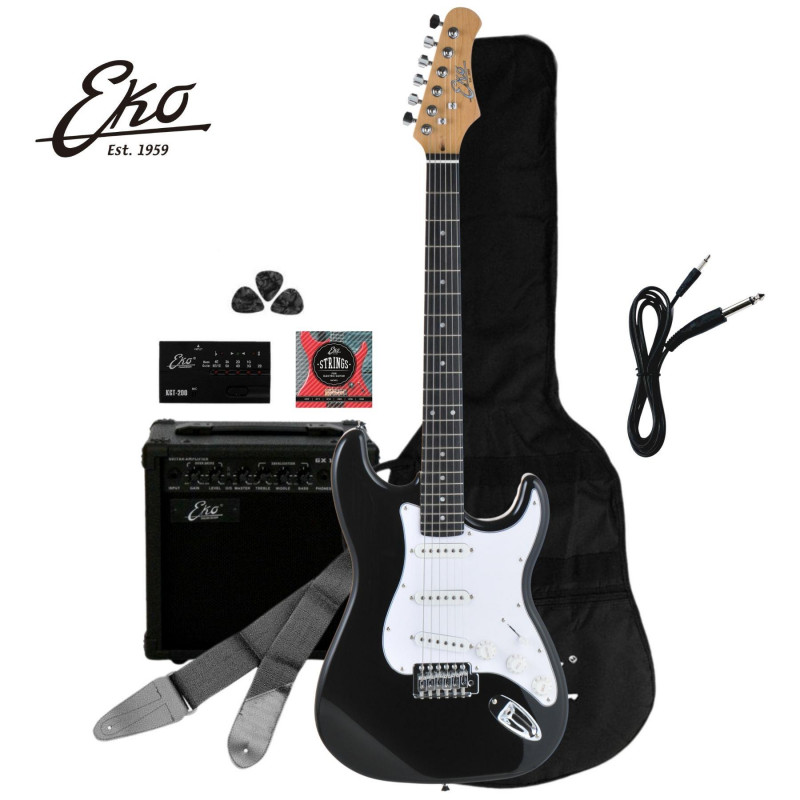 EKO EG-11 PACK BLACK con Chitarra elettrica Amplificatore e Accessori
